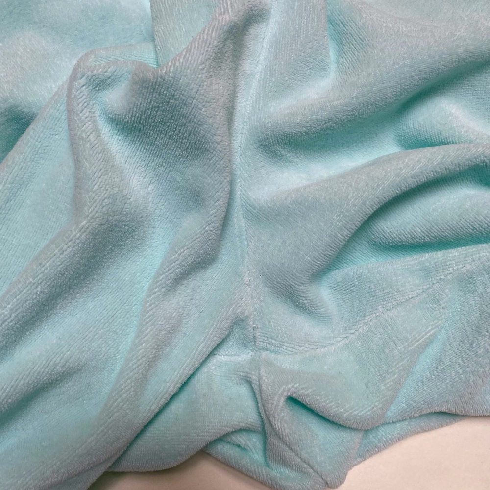 Vintage 80s Velour Jumpsuit Pastel Robins Egg Blue Retro Romper Dolman Sleeve - Picture 7 of 11
